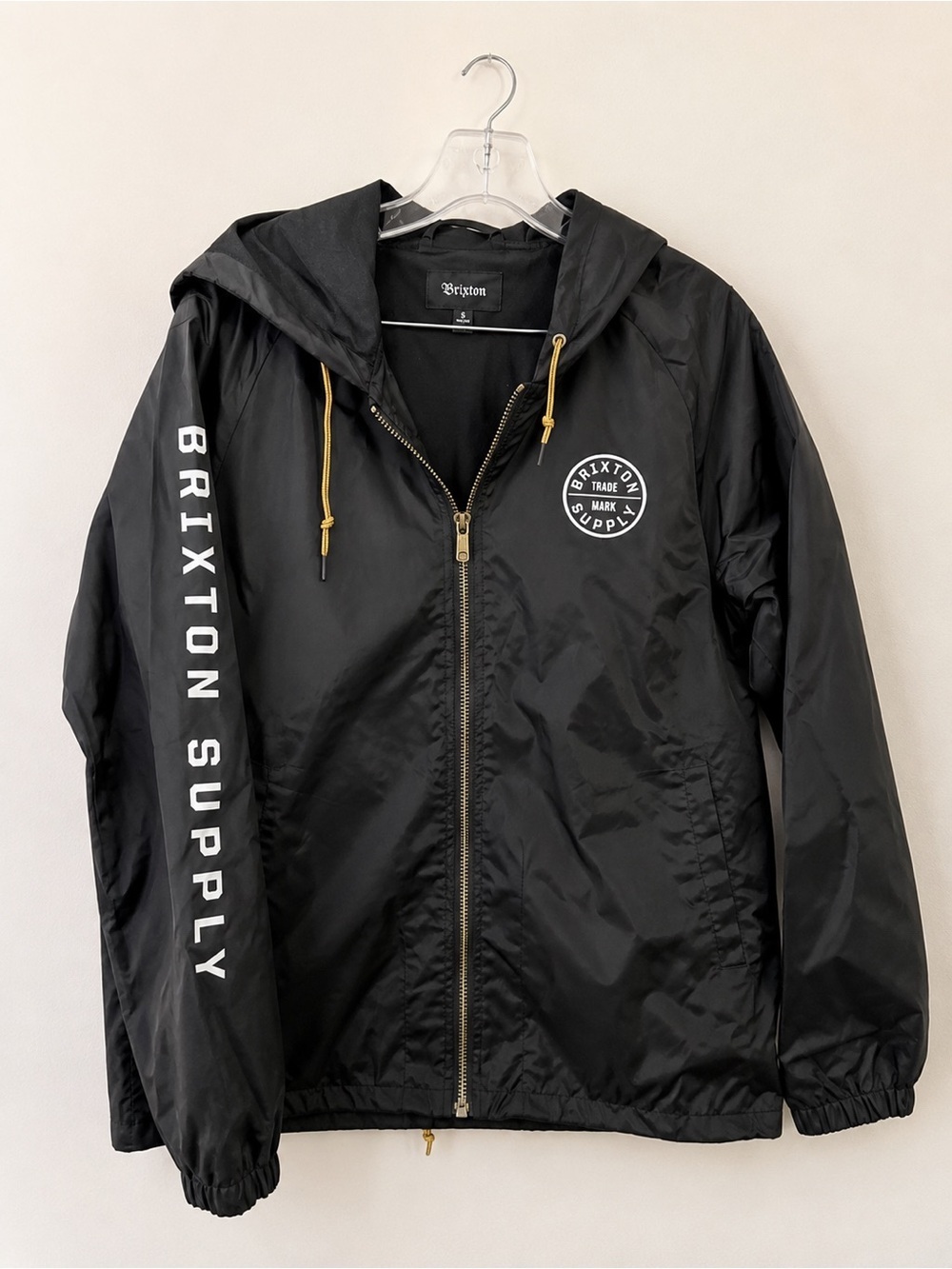Brixton Supply Hooded Windbreaker Jacket Black Full Zip Lightweight Streetwear S